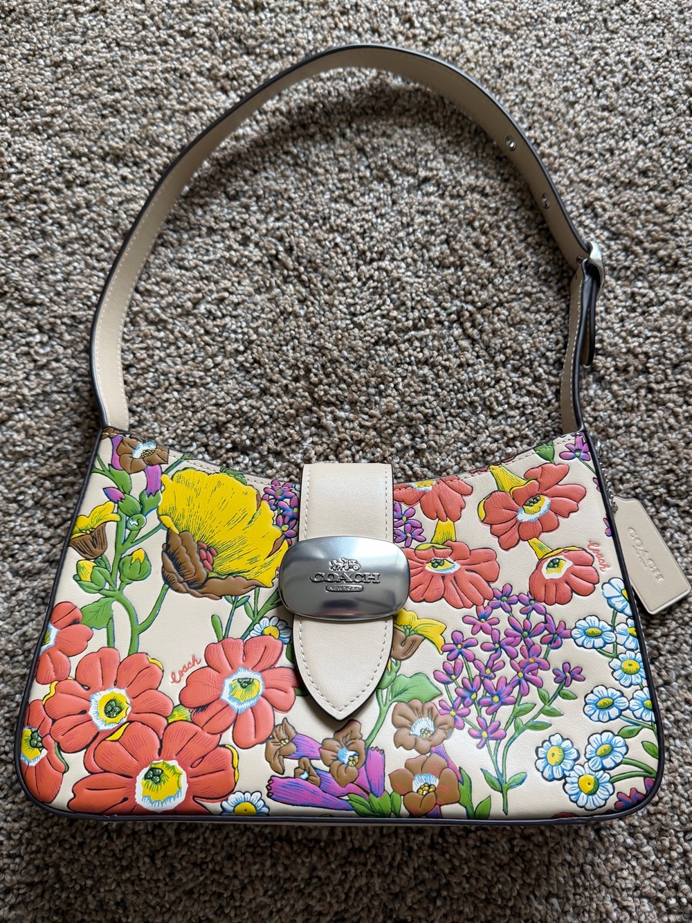 COACH Eliza Shoulder Bag CR161 in Ivory Colorful Floral with Silver Hardware